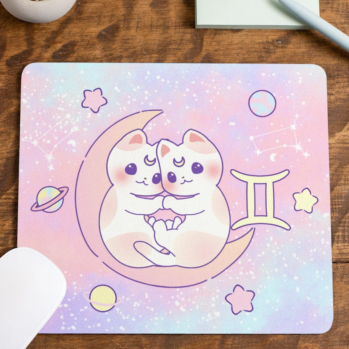 Zodiac Gemini Cat Mousepad