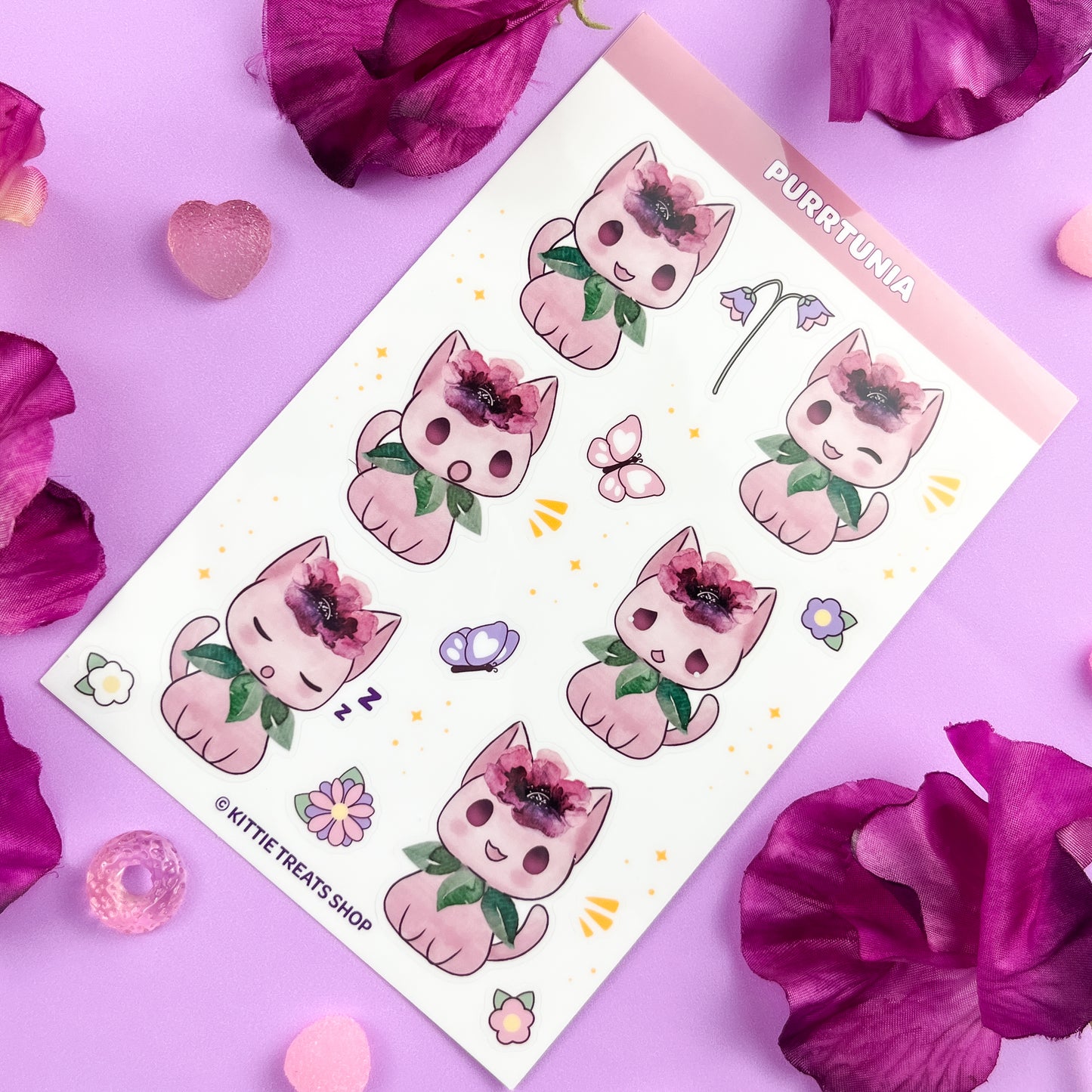 Purple Purrtunia Cat Sticker Sheet