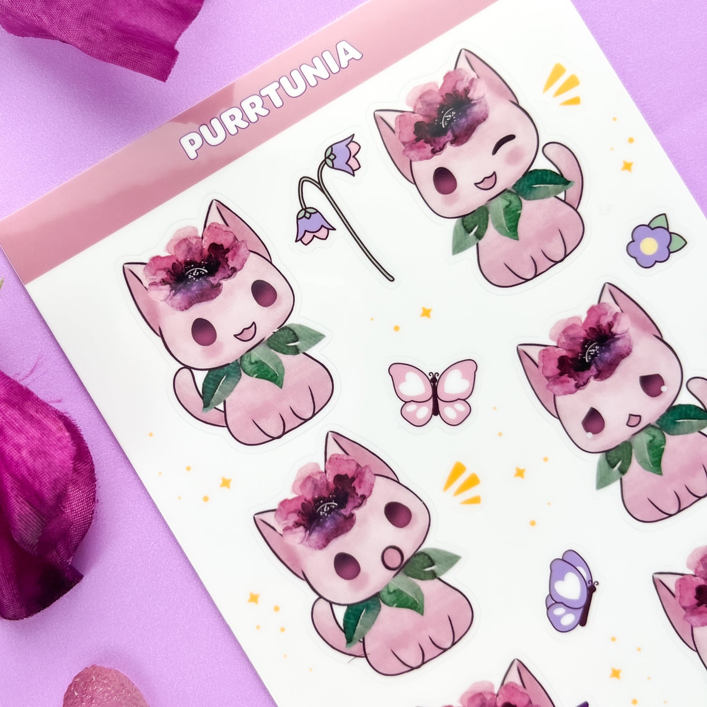 Purple Purrtunia Cat Sticker Sheet