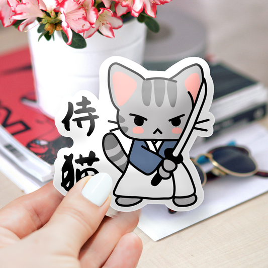 Samurai Cat Glossy Vinyl Sticker