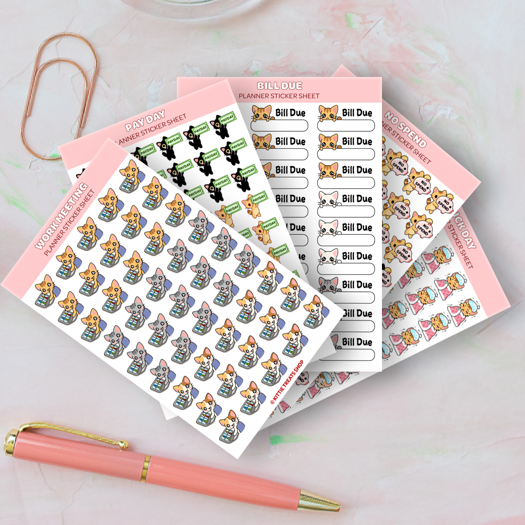 Set of 5 Professional Planner Sticker Sheets – Kittie Treats Shop