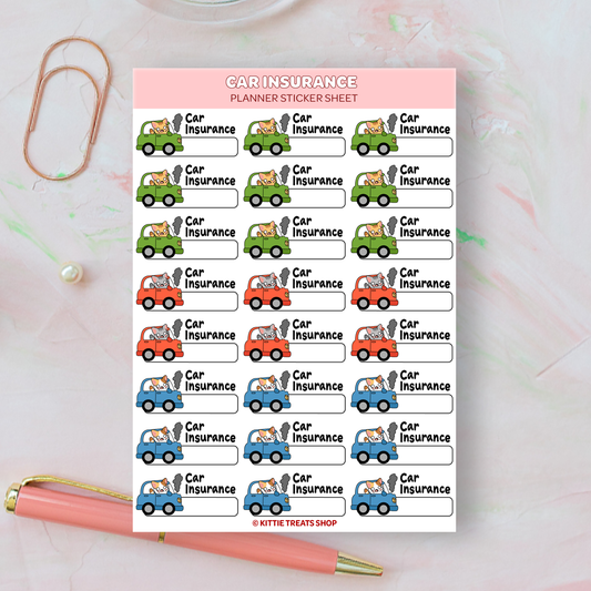 Car Insurance Bill Planner Sticker Sheet