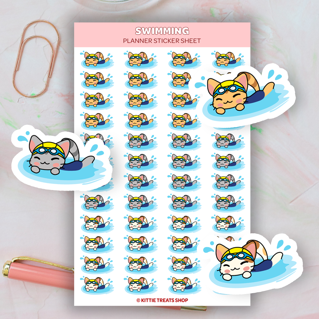 Planner Stickers featuring swimming kitties