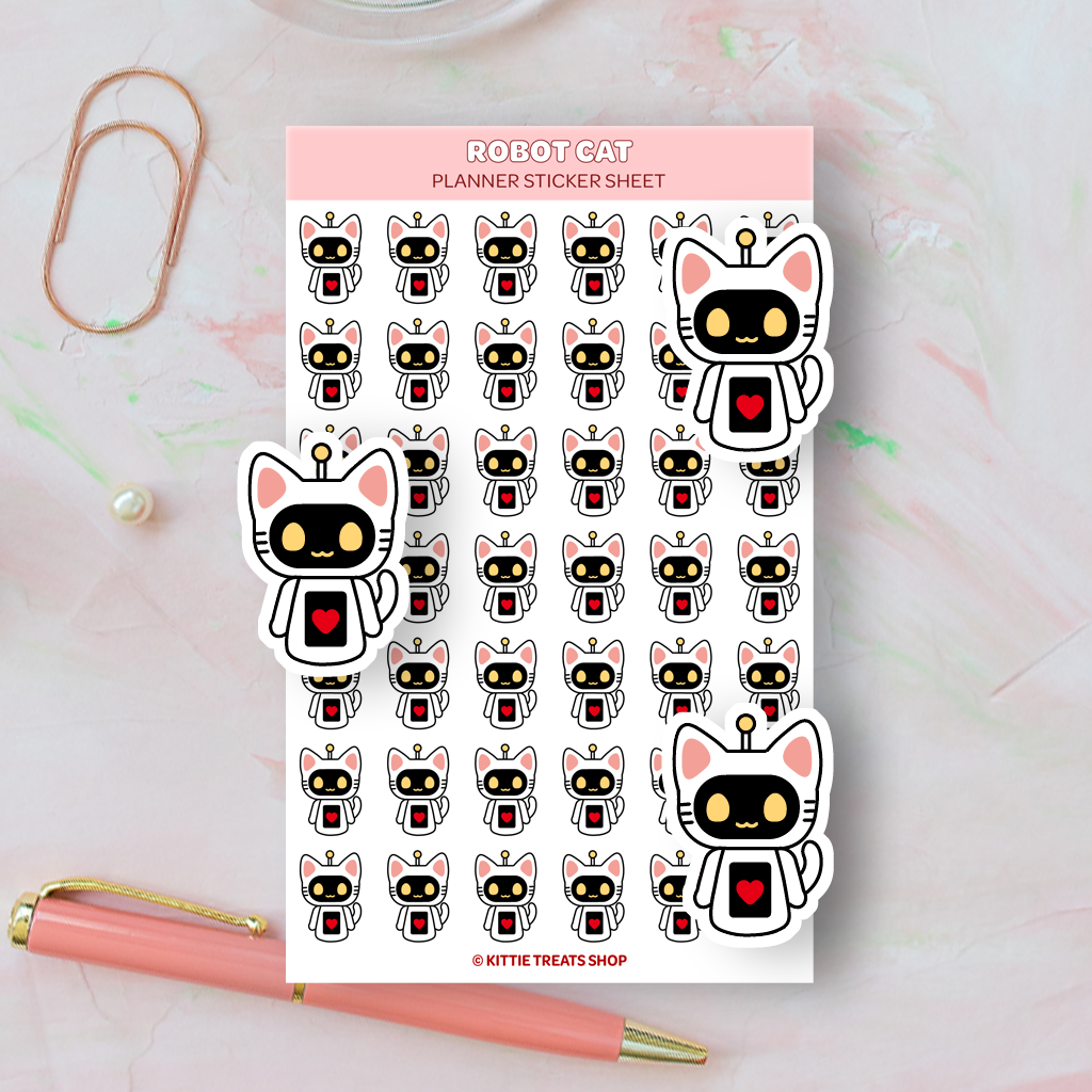 Robot Cat Planner Sticker Sheet – Kittie Treats Shop