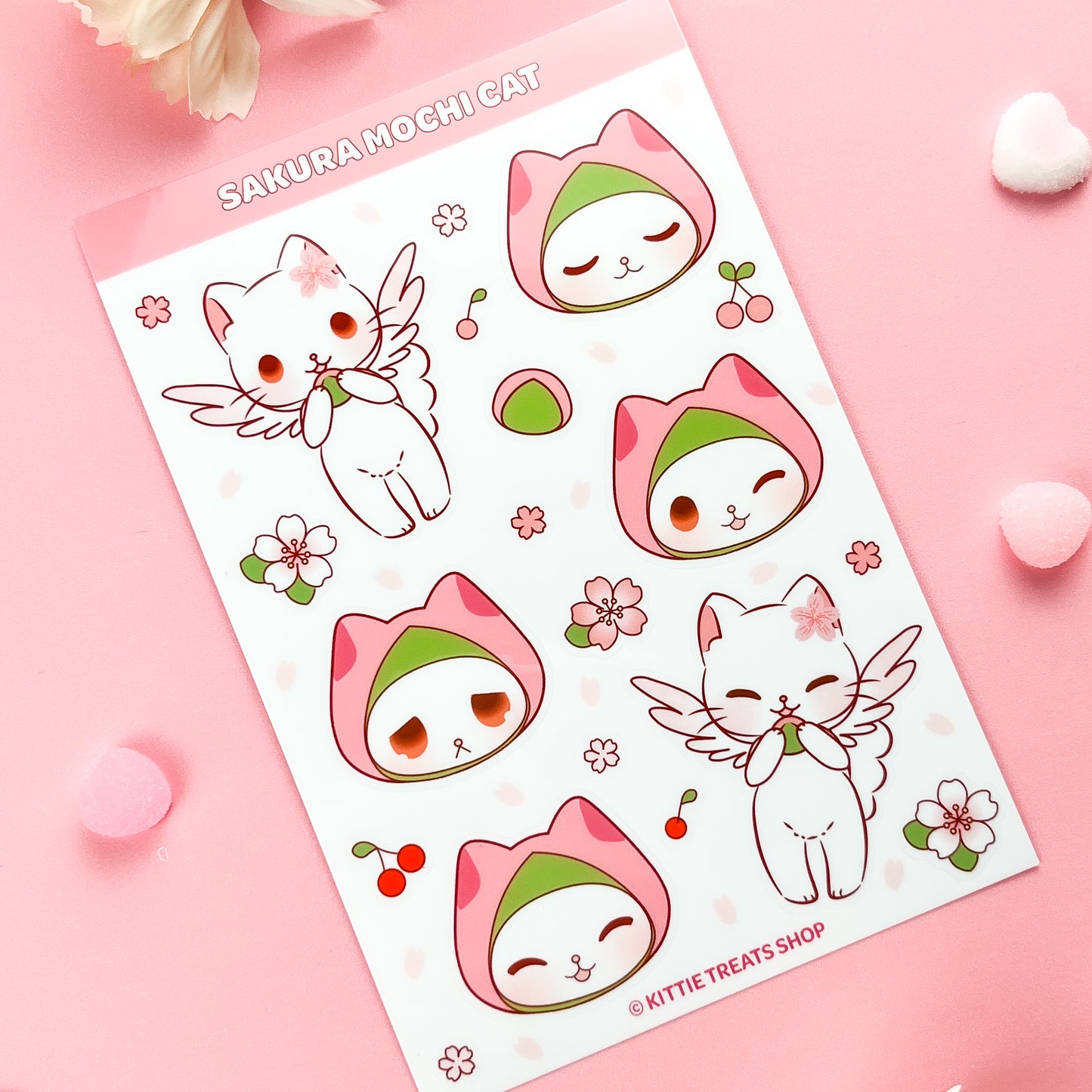 Sakura Mochi Cat Sticker Sheet