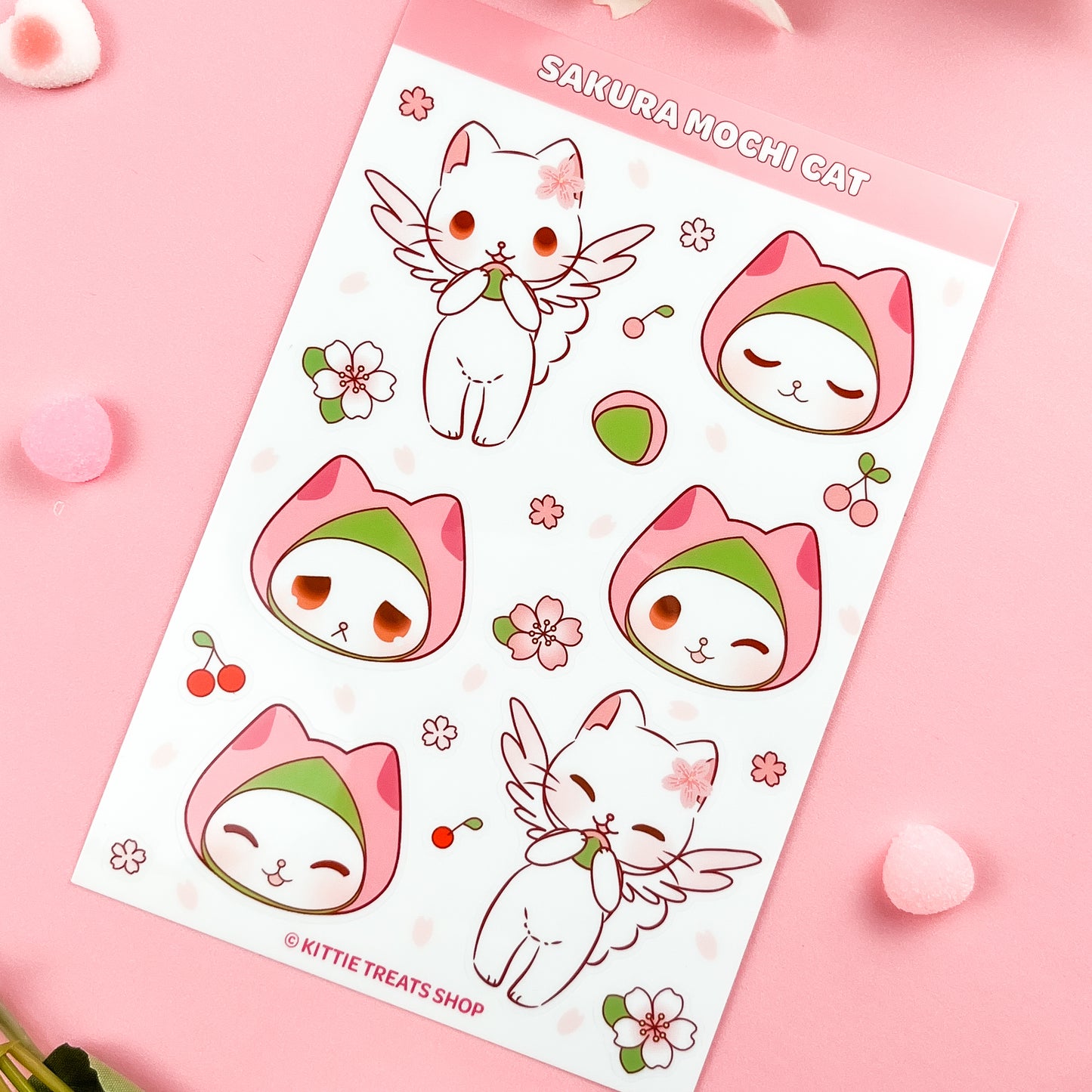 Sakura Mochi Cat Sticker Sheet