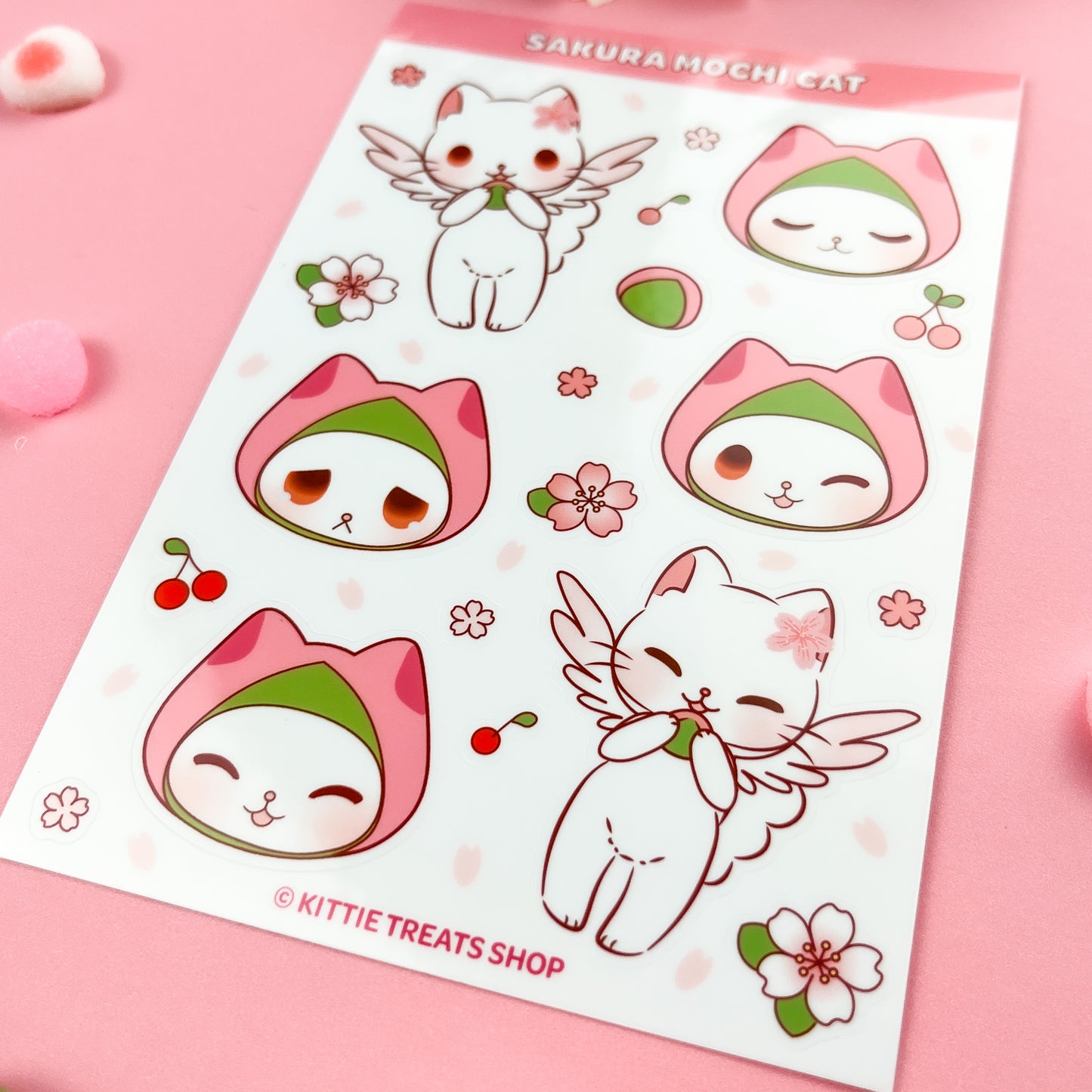 Sakura Mochi Cat Sticker Sheet