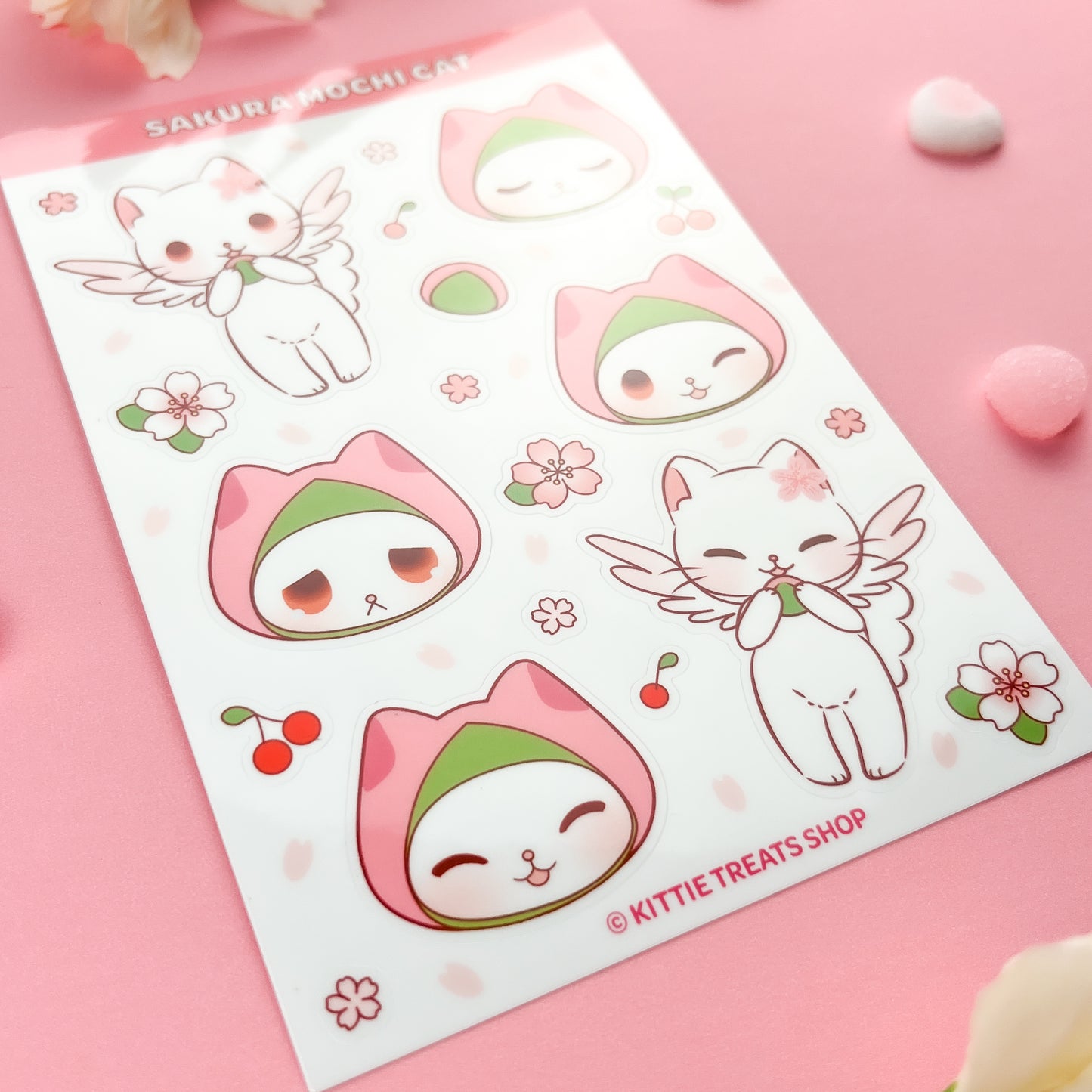 Sakura Mochi Cat Sticker Sheet