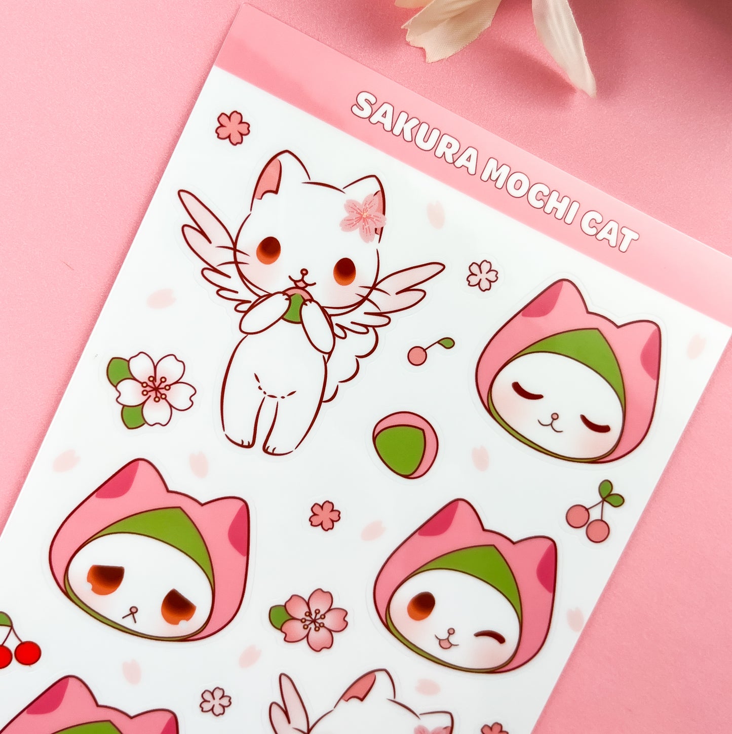 Sakura Mochi Cat Sticker Sheet