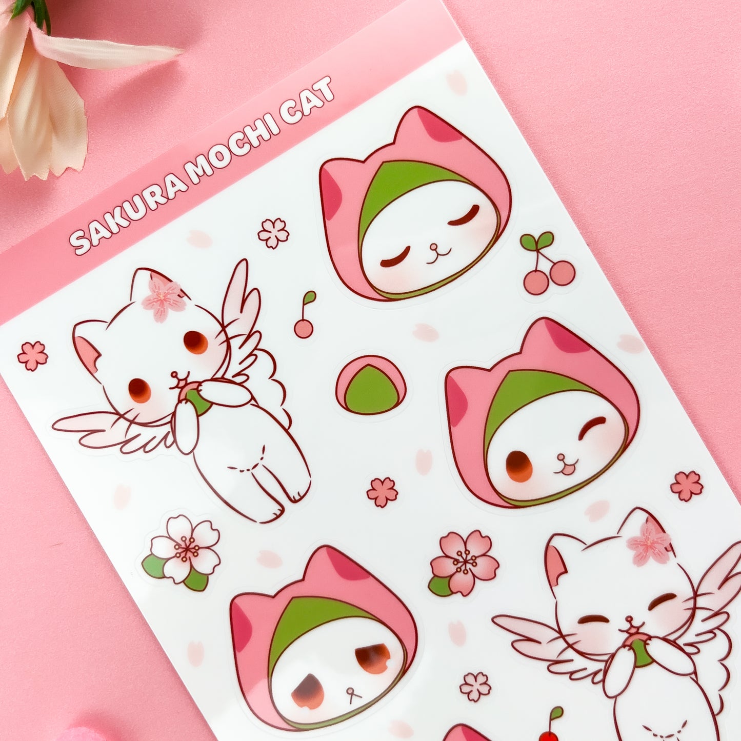 Sakura Mochi Cat Sticker Sheet