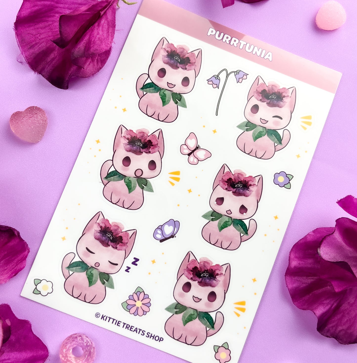 Purple Purrtunia Cat Sticker Sheet