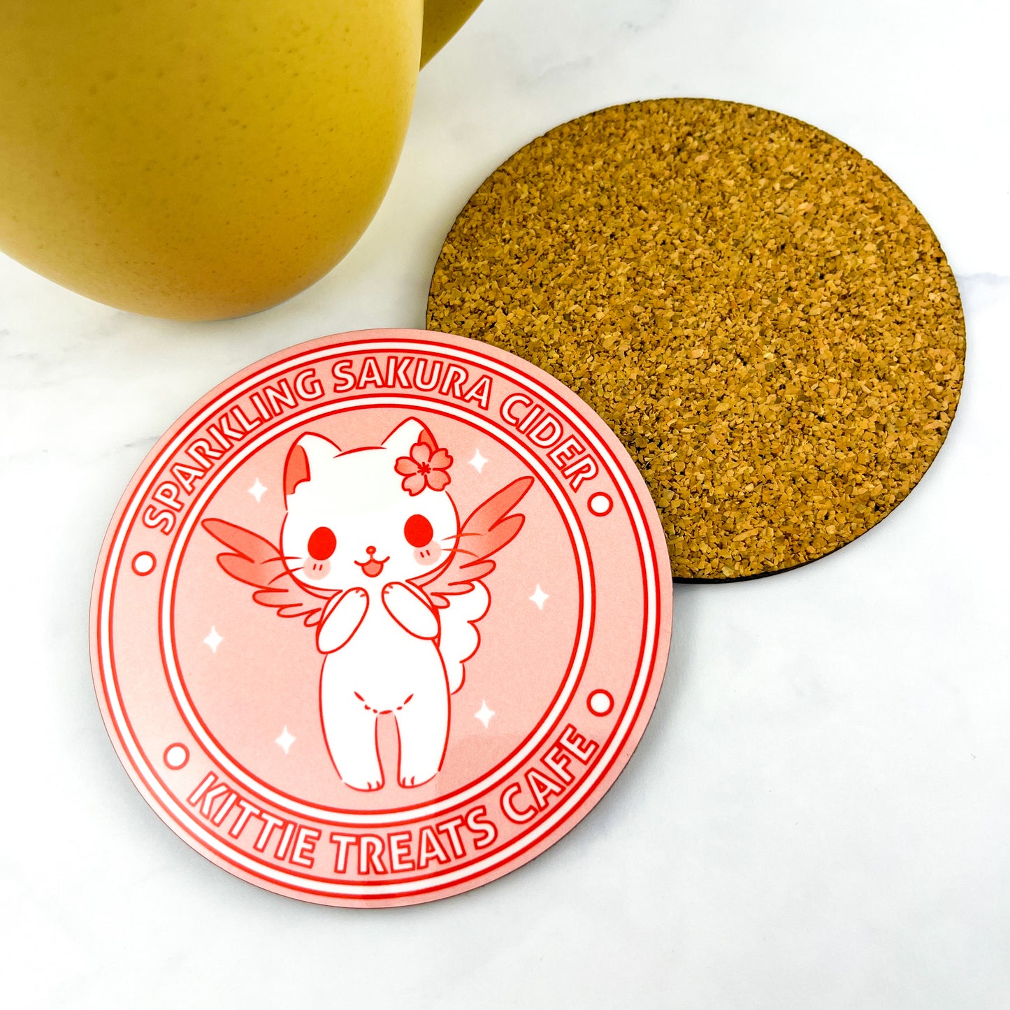 Sparkling Sakura Cider Cat Coaster Set