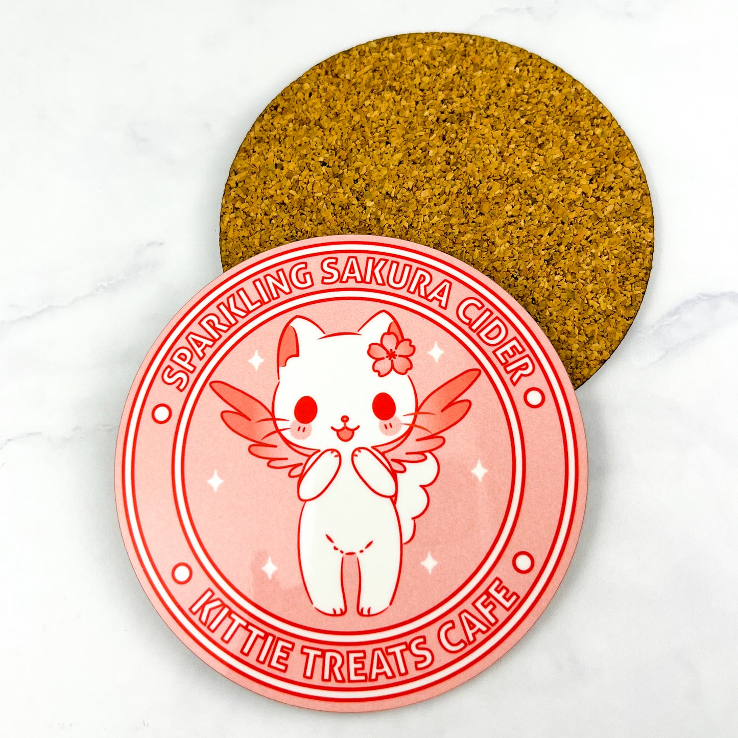 Sparkling Sakura Cider Cat Coaster Set