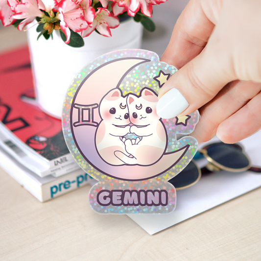 Zodiac Gemini Holographic Glitter Sticker (Die-cut 2"x2")