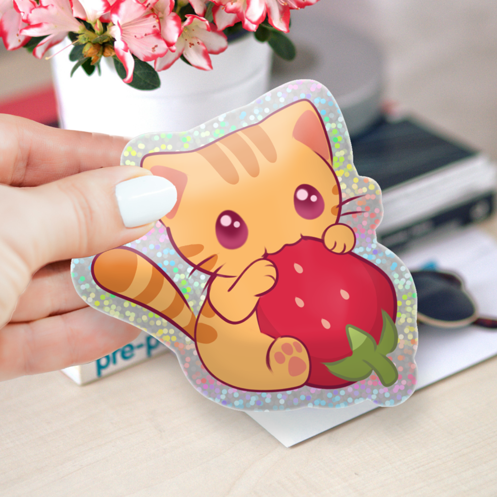 Ginger Tabby Holographic Glitter Sticker (Die-cut 2"x2")