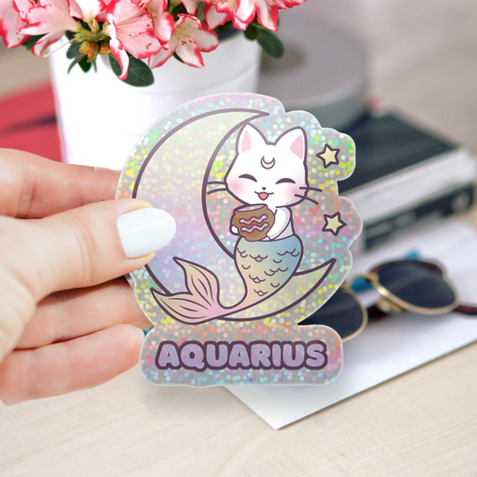 Zodiac Aquarius Holographic Glitter Sticker (Die-cut 2"x2")