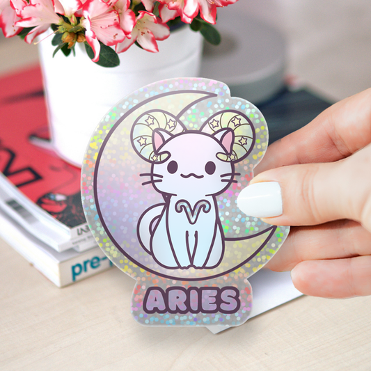 Zodiac Aries Holographic Glitter Sticker (Die-cut 2"x2")