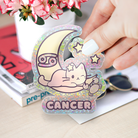 Zodiac Cancer Holographic Glitter Sticker (Die-cut 2"x2")