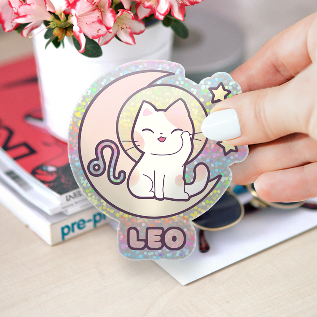 Zodiac Leo Holographic Glitter Sticker (Die-cut 2"x2")