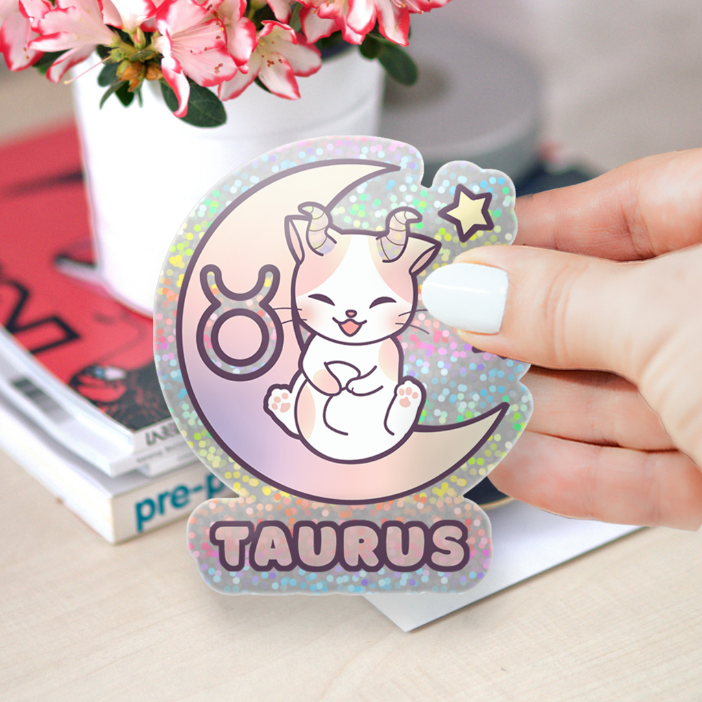 Zodiac Taurus Holographic Glitter Sticker (Die-cut 2"x2")