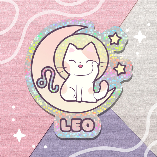 Zodiac Leo Holographic Glitter Sticker (Die-cut 2"x2")