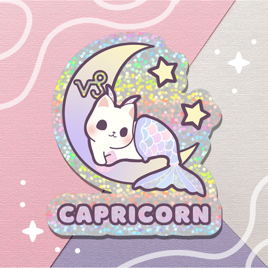 Zodiac Capricorn Holographic Glitter Sticker (Die-cut 2"x2")