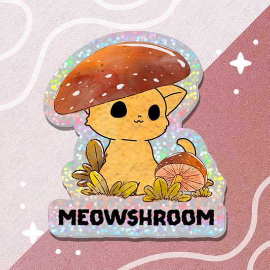 Meowshroom Holographic Glitter Sticker (Die-cut 2"x2")