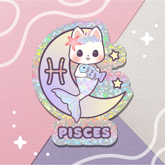 Zodiac Pisces Holographic Glitter Sticker (Die-cut 2"x2")