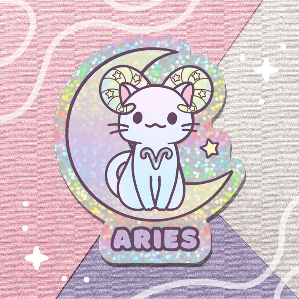 Zodiac Aries Holographic Glitter Sticker (Die-cut 2"x2")